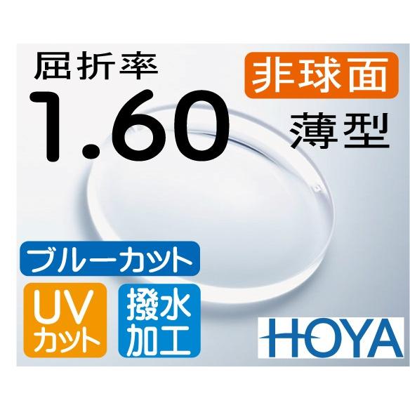 HOYA ブルーカット　非球面1.60 薄型レンズ ＵＶカット、超撥水加工付 PCメガネ PC用 パソコン用 2枚価格　レンズ交換のみでもOK｜melook