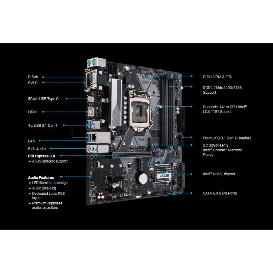 純正新品 ASUS PRIME B365M-A Intel B365 マザーボードLGA 1151コンピュータ パーツ4×DDR4 DIMM PCパーツmATX USB 3.1  SATA3 PCI-E 3.0｜melville｜04