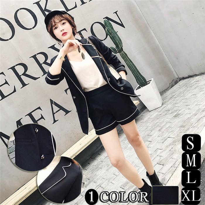 パンツスーツ レディース セットアップ 2点セット 韓国風 ショートパンツ フェミニン 白ライン セレモニースーツ オフィス 制服 通勤 Ol 春夏秋 Nizk メメメクラゲ 通販 Yahoo ショッピング