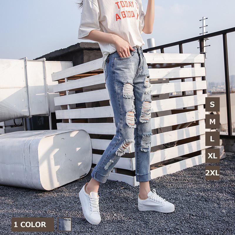 デニムパンツ レディースパンツ スリム ダメージジーンズ ゆったり 九分丈 韓国風 涼しいパンツ 夏新作 ボトムス オシャレ 大量入荷