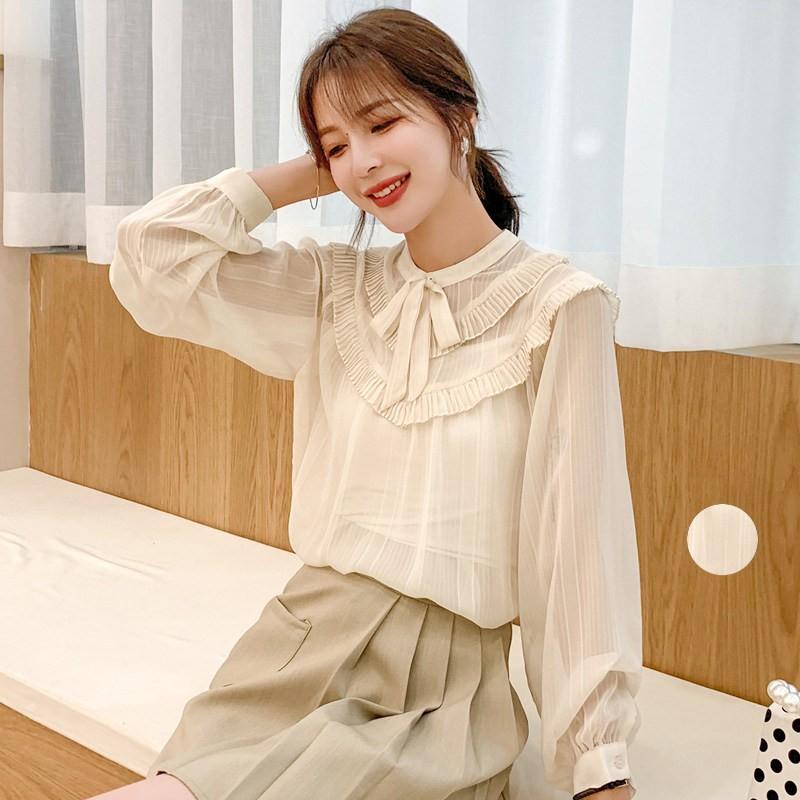 ブラウス 白 レディース 長袖ブラウス シフォンブラウス フリル リボン付き チュニック 大人 パフスリーブ 春秋 デート 着痩せ お洒落 Rage メメメクラゲ 通販 Yahoo ショッピング