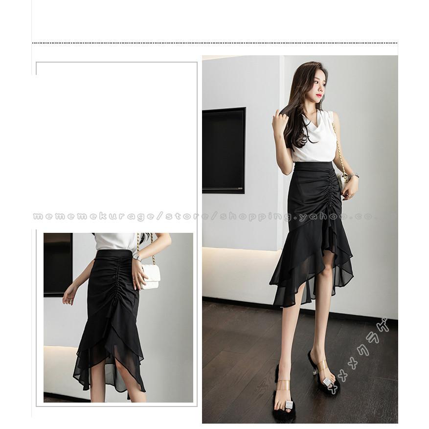 ハイウエストフリルスカートスリットエレガント上品通勤 マーメイドスカート ロングスカート ヒップラップ フリル裾