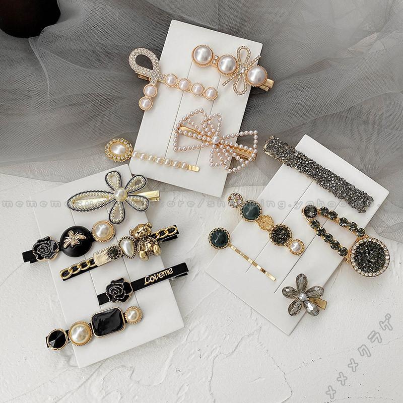 ヘアピン ヘアアクセサリー ラインストーン 前髪 パッチン留め 可愛い おしゃれ 大人用 パーティー 髪飾り 誕生日 結婚式 55 以上節約 クリップ 大人向け パール スリーピン