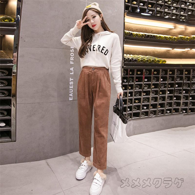コーデュロイパンツ ハイウエスト ロングパンツ ロングパンツ レディース ゆったり ボトムス 人気 オフィス カジュアル ストレート 着痩せ 通勤 おしゃれ Rage メメメクラゲ 通販 Yahoo ショッピング