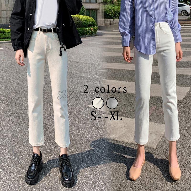 ストレートパンツ デニムパンツ 白 レディース 秋コーデ ハイウエスト ボトムス 9分丈パンツ アウター 体型カバー ポケット付き ボトムス 着痩せ ジーンズ Rage メメメクラゲ 通販 Yahoo ショッピング