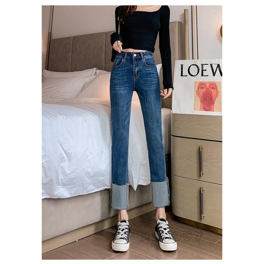 デニムパンツ レディース 2色 デニムズボン ハイウエスト ポケット付き 美脚ライン ストレート ロングパンツ シンプル ボトムス 40代 大人 デイリーコーデ セール特価