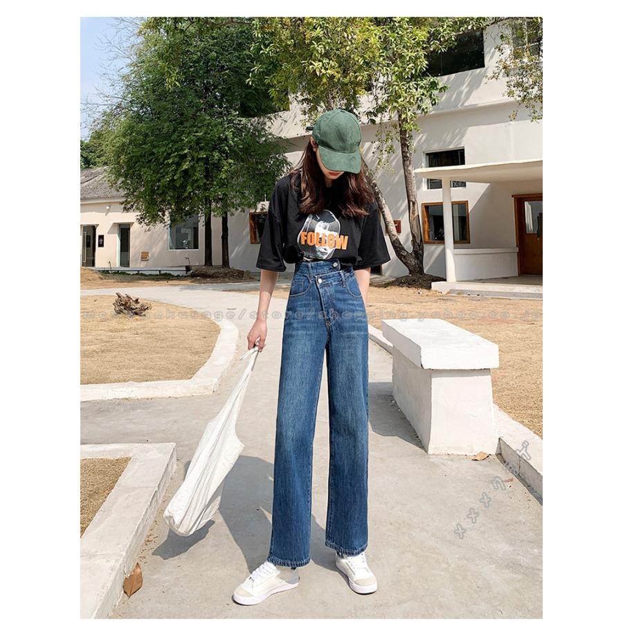 ストレートパンツ デニムパンツ レディース 春夏 ロング丈 ダメージデニムパンツ ハイウエスト 韓国風 おしゃれ 着痩せ きれいめ 無地 カジュアル 春夏新作