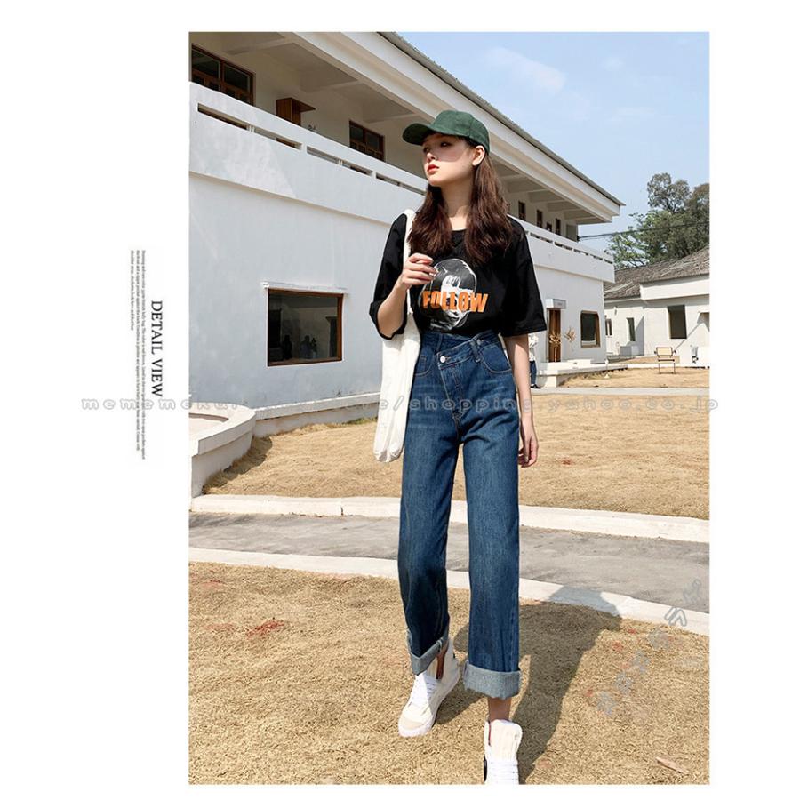 ストレートパンツ デニムパンツ レディース 春夏 ロング丈 ダメージデニムパンツ ハイウエスト 韓国風 おしゃれ 着痩せ きれいめ 無地 カジュアル 春夏新作