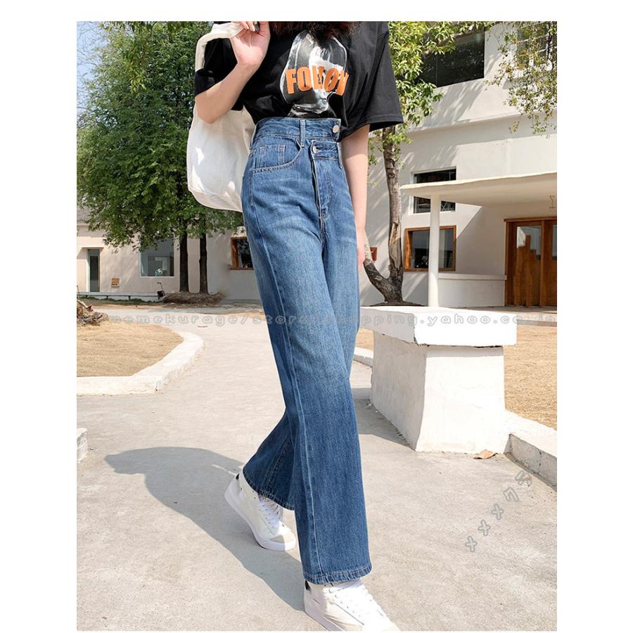 ストレートパンツ デニムパンツ レディース 春夏 ロング丈 ダメージデニムパンツ ハイウエスト 韓国風 おしゃれ 着痩せ きれいめ 無地 カジュアル 春夏新作