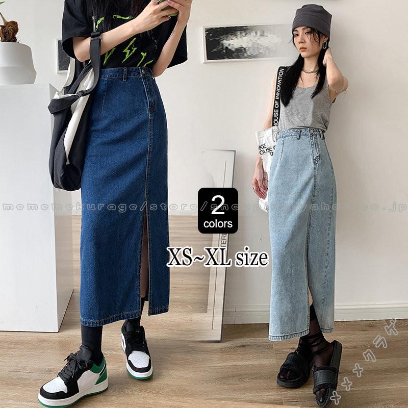 デニムスカート ロング丈 マキシ丈 レディース スリットスカート Aライン ハイウエスト 着痩せ 脚長効果 ポケット付き 無地 夏コーデ 高身長 代 30代 Rage メメメクラゲ 通販 Yahoo ショッピング