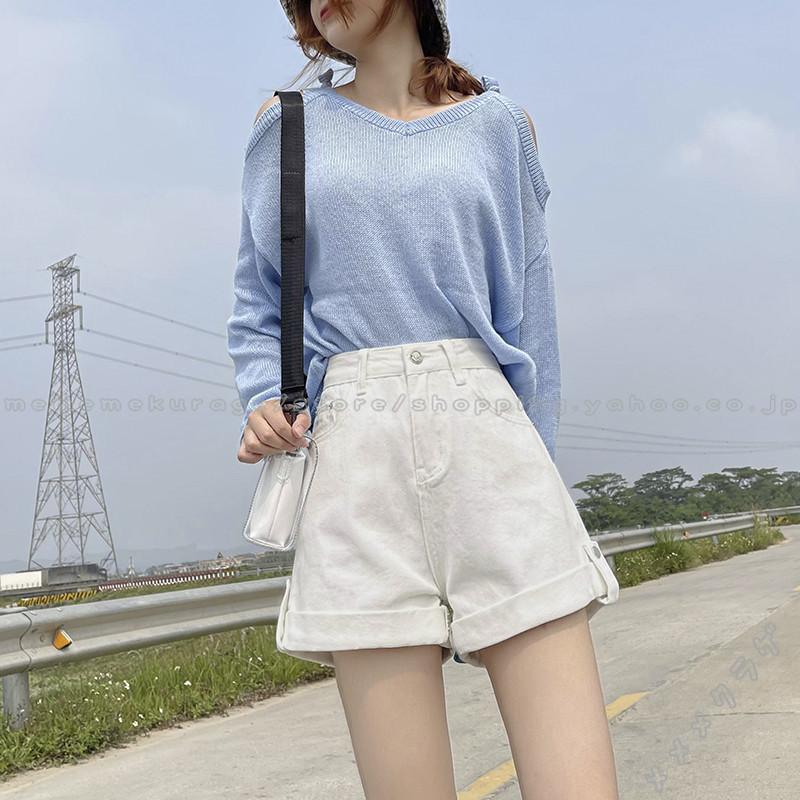 店舗 ショートパンツ ジーンズ レディース 夏物 ホットパンツ 裾ロールアップ デニムパンツ ストレート 短パン ボトムス カジュアル 韓国ファッション 着痩せ 通勤 Coppelia Evenement Fr