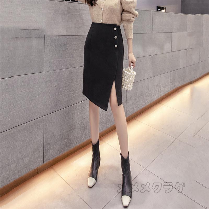 ラシャスカート タイトスカート 不規則 レディース ハイウエスト  