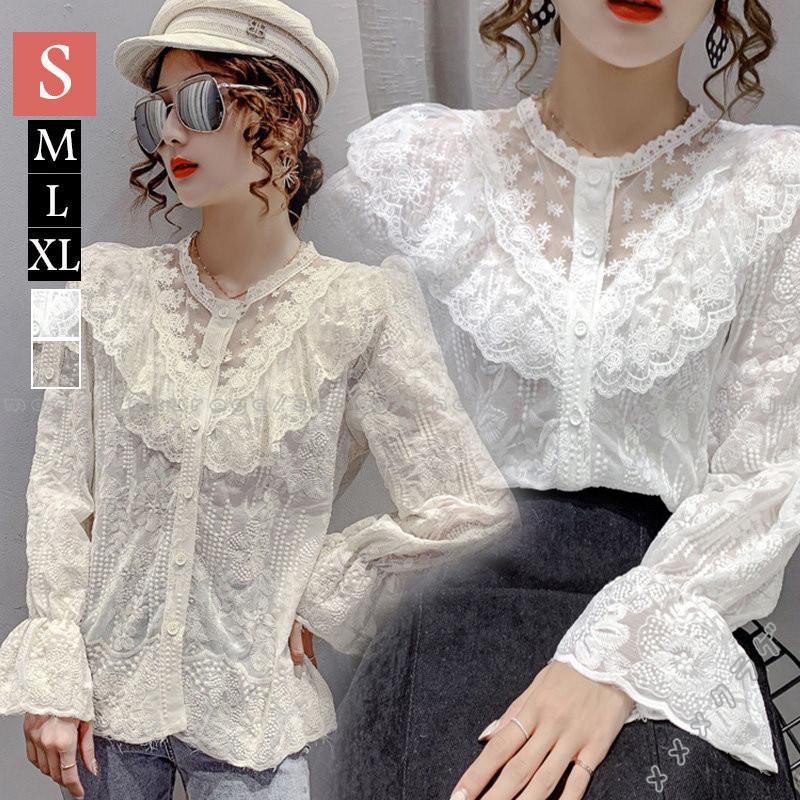 シャツ レースブラウス レディース シースルートップス 総レース 袖フレア ボタン付き 長袖シャツ 透け感 ゆったり 着痩せ オシャレブラウス 春秋新作 Rage メメメクラゲ 通販 Yahoo ショッピング