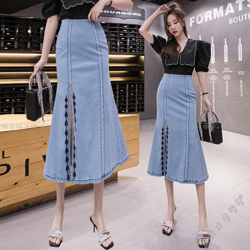 デニムスカート レディース 夏 マーメイドスカート ロングスカート タイトスカート ひざ下 フレア スリット スカート 細見え デニム ハイウエスト オシャレ Rage メメメクラゲ 通販 Yahoo ショッピング