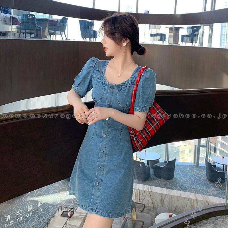 ワンピース デニム レディース デニムワンピース 半袖 ミニ丈 Aライン きれいめ 無地 ハイウエスト カジュアル 韓国風 おしゃれ デイリーコーデ 着痩せ Rage メメメクラゲ 通販 Yahoo ショッピング