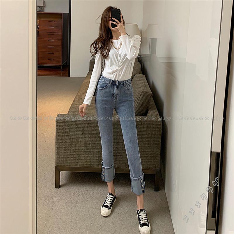35 Off ジーンズ デニムパンツ ロールアップ メメメクラゲ 上品 着痩せ 春夏 ボタン付き サイドポケット 細身 ハイウエスト 九分丈 ストレートズボン レディース ジーンズ デニム サイズ S Sustentec Com Br