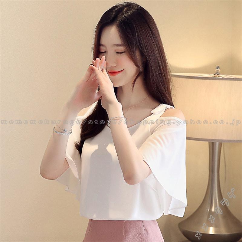 シフォン 艶感 Vネック シャツ ゆったり☆２色 レディース トップス シフォン カットソー 2way クルーネック V