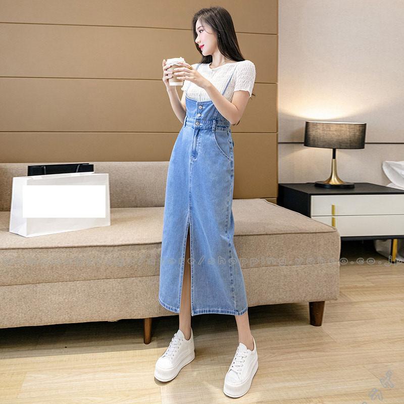 ワンピース ロングワンピース サロペットスカート ポケット付き デニム