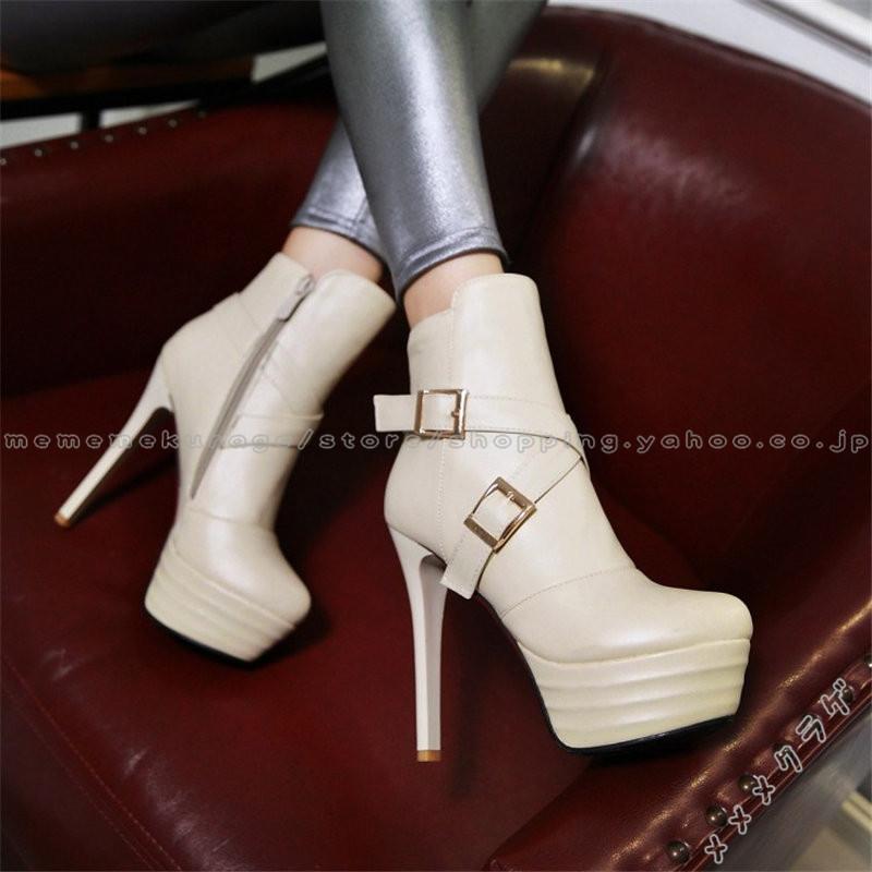 ブーティ 厚底 アンクルブーツ ショートブーツ レディース 無地 ローヒール ベルト飾り ハイヒール サイドジップ ラウンドトゥ 細いヒール 欧米風 秋冬 通勤