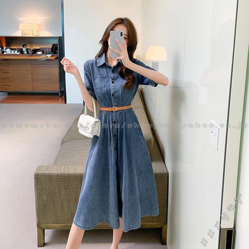 デニムワンピース ワンピース レディース ロングワンピース 可愛い きれいめ ハイウエスト ゆったり 半袖ワンピース ２０２１新作 サマー 薄手 Ragehzj メメメクラゲ 通販 Yahoo ショッピング