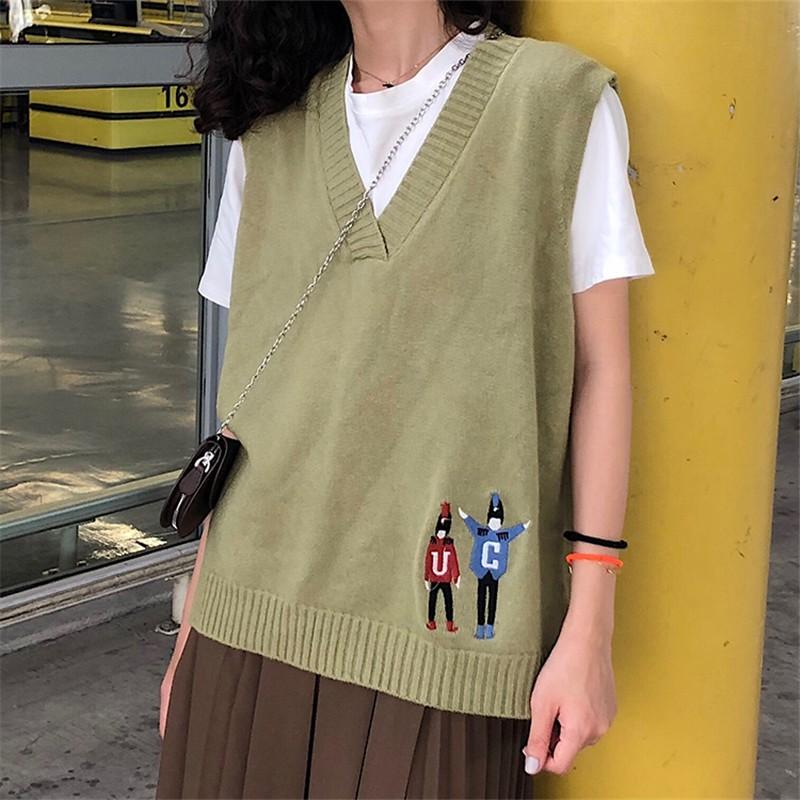 ベスト レディース ニットベスト 秋冬新作 トップス Vネック 刺繍 ニット セーター 無地 ゆったり 韓国風 防寒 学生 オシャレ Ragemy メメメクラゲ 通販 Yahoo ショッピング