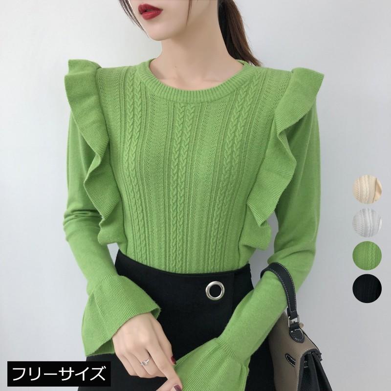 メメメクラゲ ニット トップス レディース 長袖 丸首 フリル ニットセーター カットソー ゆったり 韓国風 可愛いニットウェア おしゃれ Ragemy メメメクラゲ 通販 Yahoo ショッピング