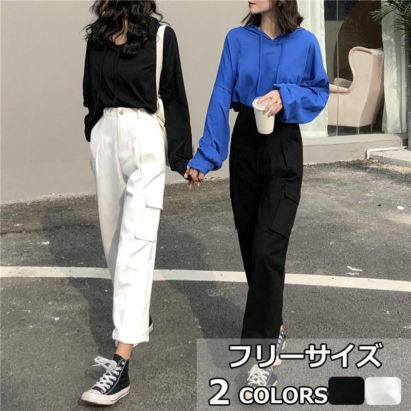カーゴパンツ ワイドパンツ ハイウエスト レディース 黒 白 九分丈 カジュアル ボトムス 体型カバー ハイウエスト お洒落 ゆったり Rageron メメメクラゲ 通販 Yahoo ショッピング