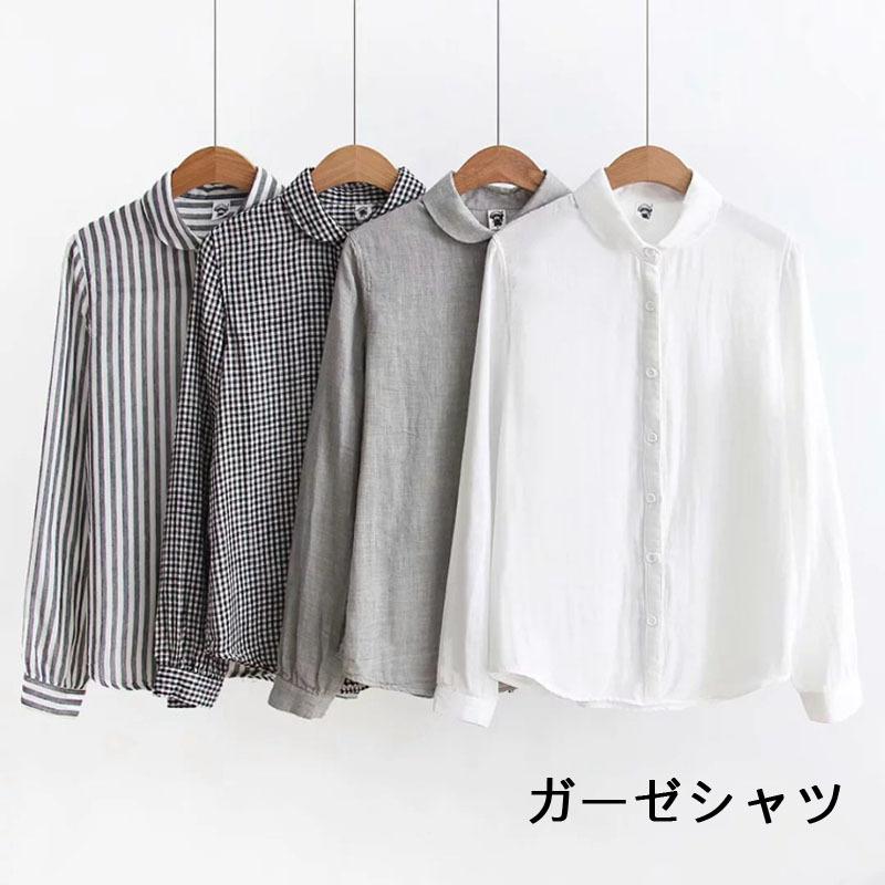 ブラウス トップス 長袖 オフィス 制服 ワイシャツ 白 チェック ストライプ 無地 ゆったり ガーゼ 折り襟 シンプル カジュアル コーデ シャツレディース Zzs03 Tg Promises 通販 Yahoo ショッピング
