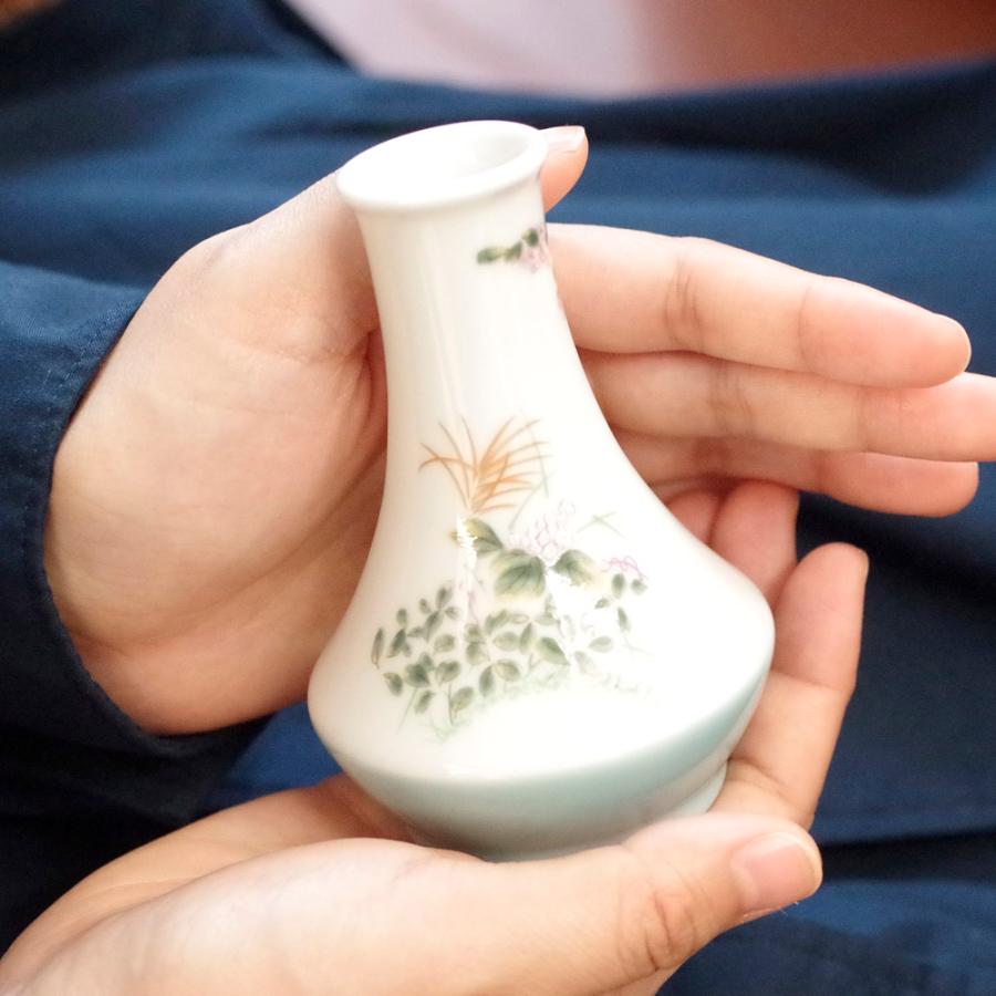 花生、線香立、ロウソク立の3具足がセットになった萩絵付けの３点セット 深川製磁製　三具足『萩花見』仏具３点セット | 深川製磁 | 04