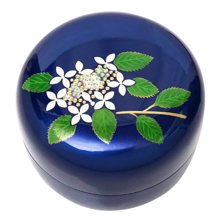 【ミニ骨壷・桜木 木製】現代漆・モダン骨壷 Cocoroこころ　紫陽花（アジサイ）コバルト色 |  | 01