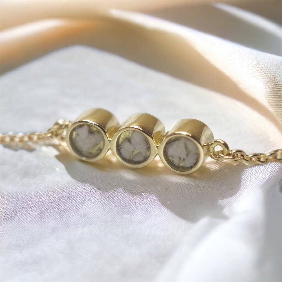 【MB02/K10WG】 樹脂封入の完全防水メモリアルジュエリー　遺骨ブレスレットMB02  １0金ホワイトゴールド×3石の宝石 |  | 18