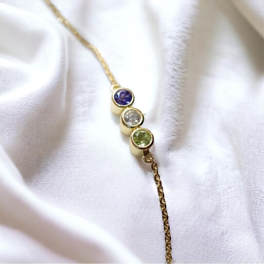 【MB02/K10WG】 樹脂封入の完全防水メモリアルジュエリー　遺骨ブレスレットMB02  １0金ホワイトゴールド×3石の宝石 |  | 19