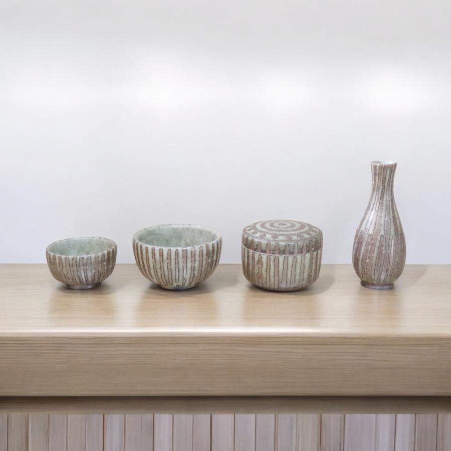 信楽焼　総手書きのミニ骨壷と三具足の4点セット　離宮（りぐう）Riguu |  | 20