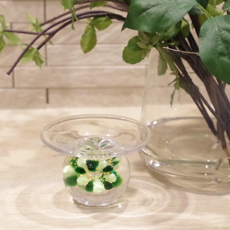 ガラスのお香たて 水中花 (グリーン）職人が一つひとつ吹きガラスで