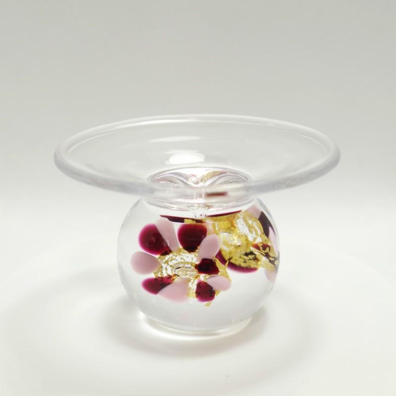 ガラスのお香たて 水中花 (ピンク）職人が一つひとつ吹きガラスで