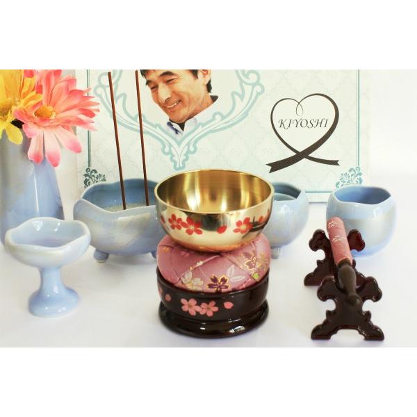 仏具 おりん 2.5寸 一式セット サクラ 桜蒔絵 ピンク : 手元供養 