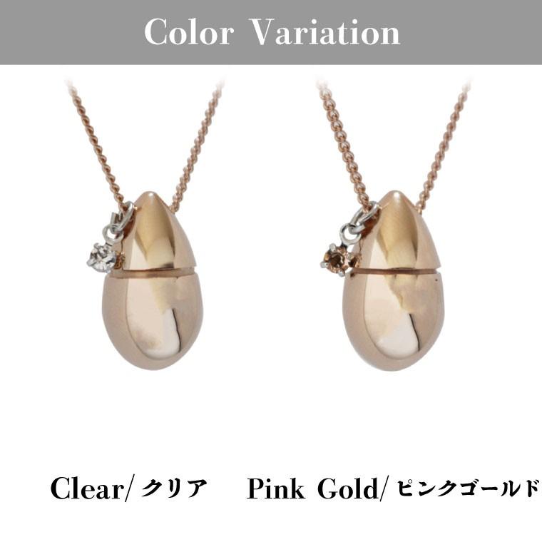 遺骨ペンダント メモリアルペンダント ティアドロップ ピンクゴールド ミニチャーム付き 生活防水仕様 遺骨カプセルの画像