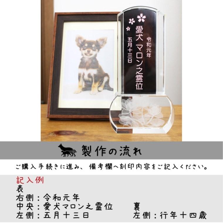 ペット 位牌 クリスタル イラスト入り スクエア 蓮の花 木札 4.5寸 黒檀/紫檀 本位牌 角 ペット位牌 名入れ 刻印サービスつき 送料無料_6