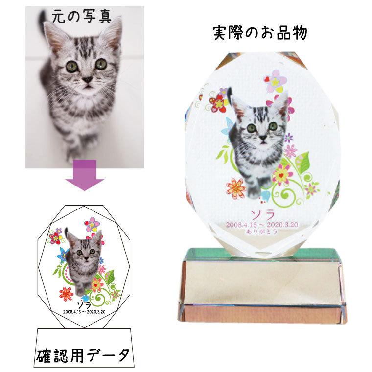ペット位牌 クリスタル位牌 七色台座 ホログラム プリズム フルカラープリント 印刷 オーバル八角カット ペットロス_4