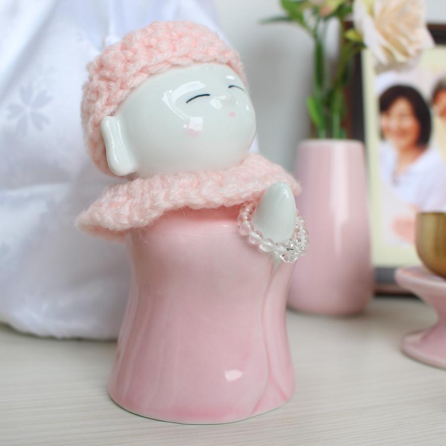 ミニ骨壷 祈り地蔵 有田焼 手編み 帽子 前掛け 水晶数珠付き 遺骨