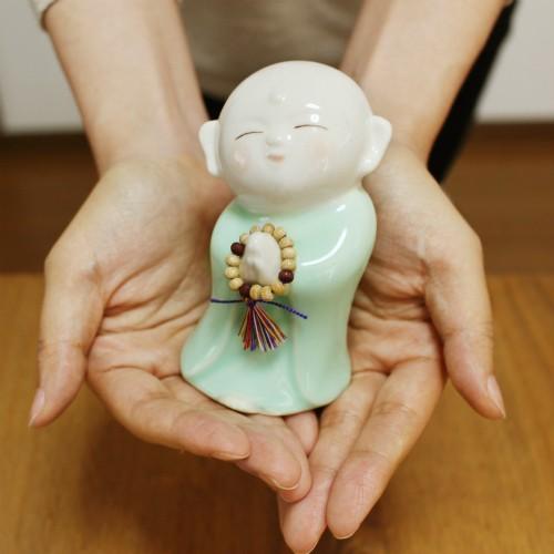 仏具 ミニ骨壷 お地蔵さま 祈り地蔵 ブルー 美濃焼 メモリアルケース