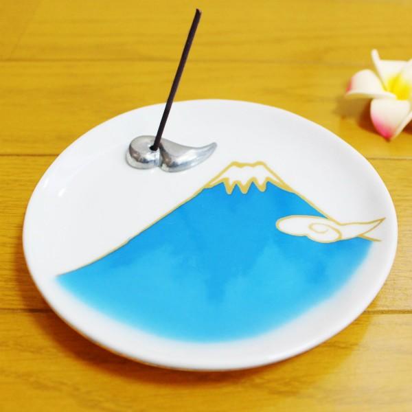 仏具 富士山 香皿 青富士 ブルー 雲 香立て 縦置き ミニ香炉 : 手元