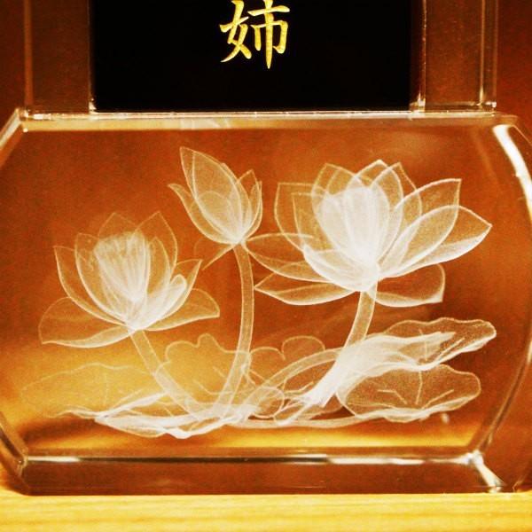 仏具 位牌 クリスタル位牌 スクエア型 蓮の花 クリア 木札 黒檀_5