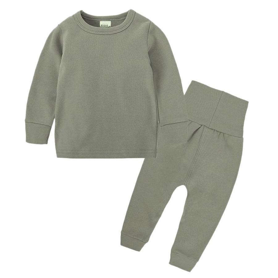 パジャマ セットアップ ハイウエスト ラウンドネック プルオーバー 腹巻き シンプル 無地 子供 長袖 長ズボン ベビー キッズ 男の子 女の子 秋 |  | 03
