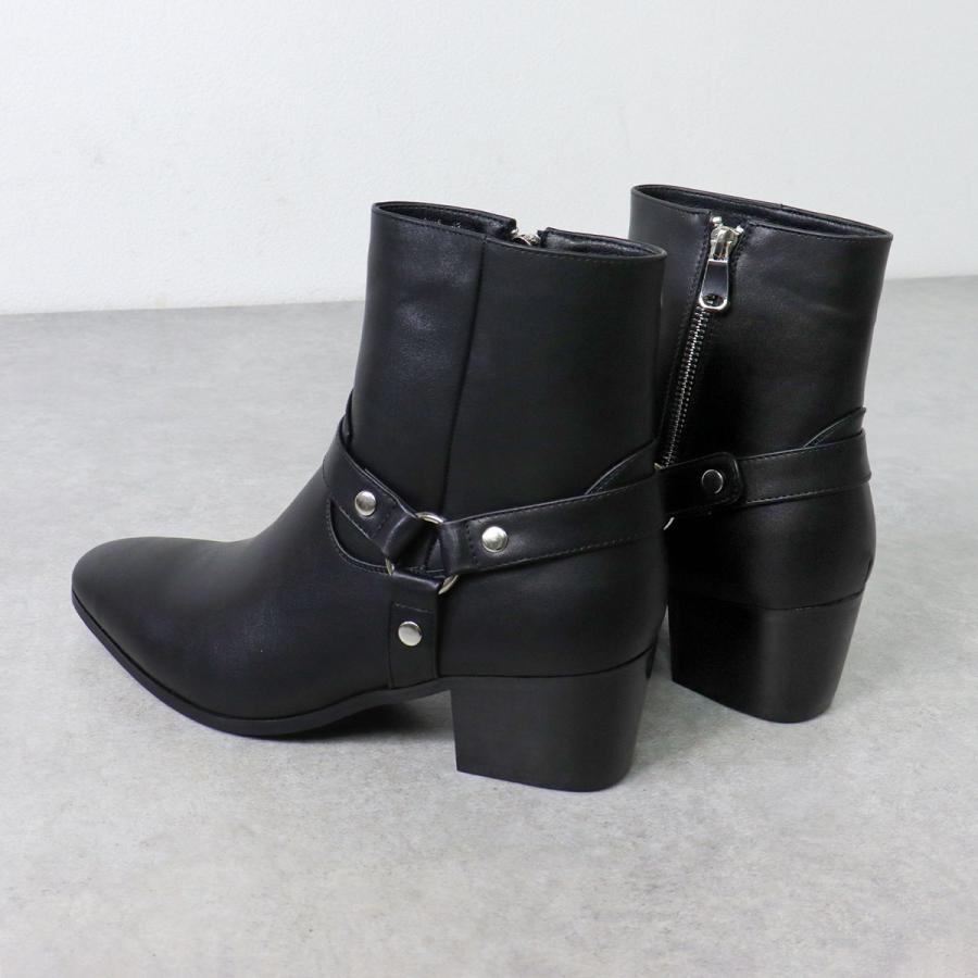LOVEHUNTER ブーツ メンズ ショート ヒール 6cm 黒 リングベルト LOVEHUNTER ブーツ メンズ ショート ヒール 6cm 黒 リングベルト