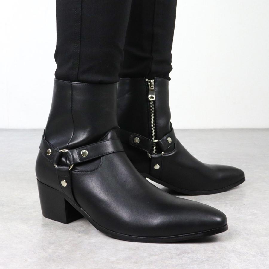 LOVEHUNTER ブーツ メンズ ショート ヒール 6cm 黒 リングベルト LOVEHUNTER ブーツ メンズ ショート ヒール 6cm 黒 リングベルト