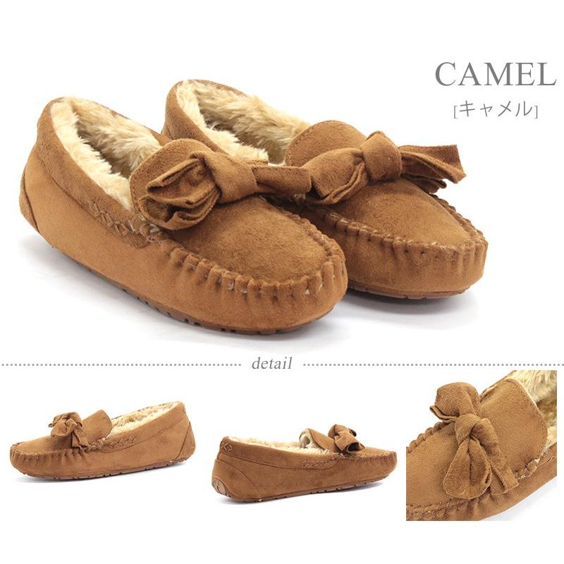 「箱付き」1点物グレースエードムートンモカシン24cm ALMO モカシン シューズ レディース 抗菌防臭 撥水加工リボン フェイク