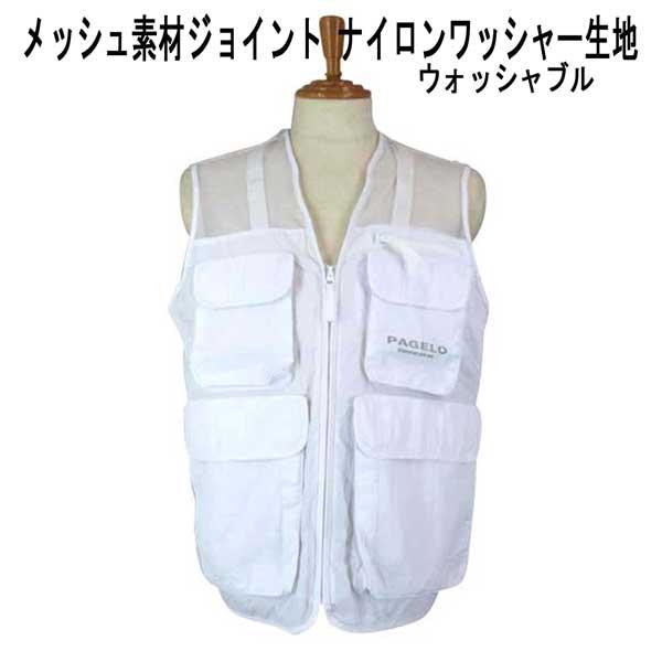 春 パジェロ ベスト ナイロンワッシャー メッシュ/バック裾ロゴ刺繍 白 
