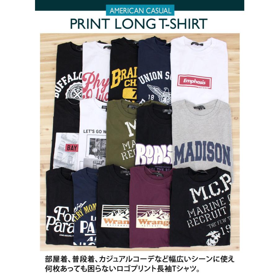 ロンT メンズ 長袖 Tシャツ ロングTシャツ プリント クルーネック ティーシャツ アメカジ ミリタリー フォト ロゴ トップス 男女兼用 ユニセックス 春夏 黒 白｜menscasual｜18