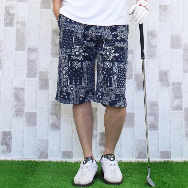 ゴルフパンツ ハーフパンツ メンズ ゴルフウェア ショートパンツ 総柄